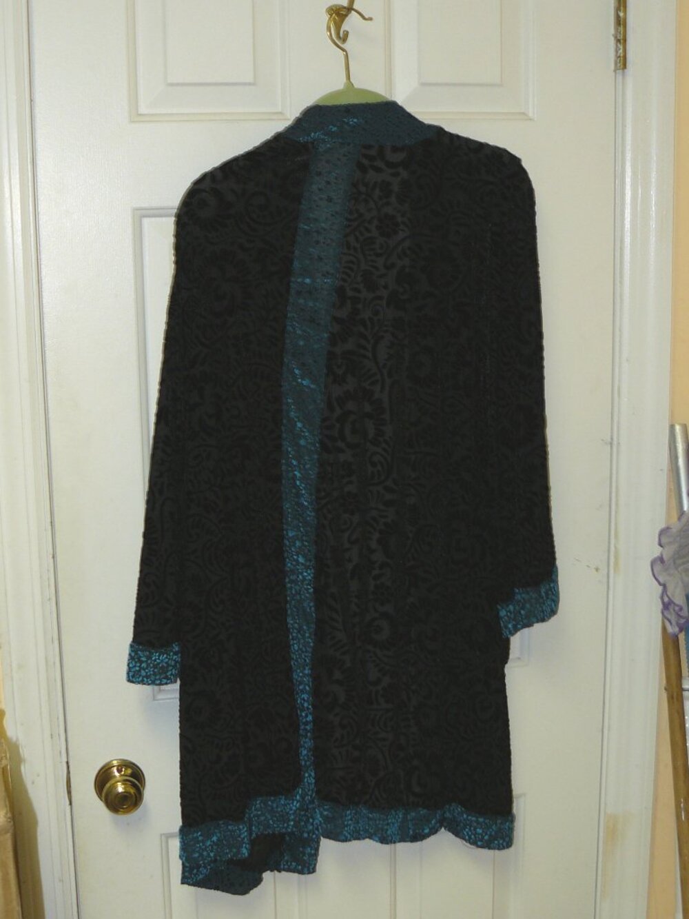 LOGO Lavish by Lori Goldstein Burnout Velvet Open Front Duster Sz L